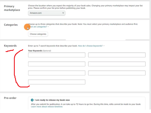 أماكن وضع الكلمات المفتاحية على أمازون